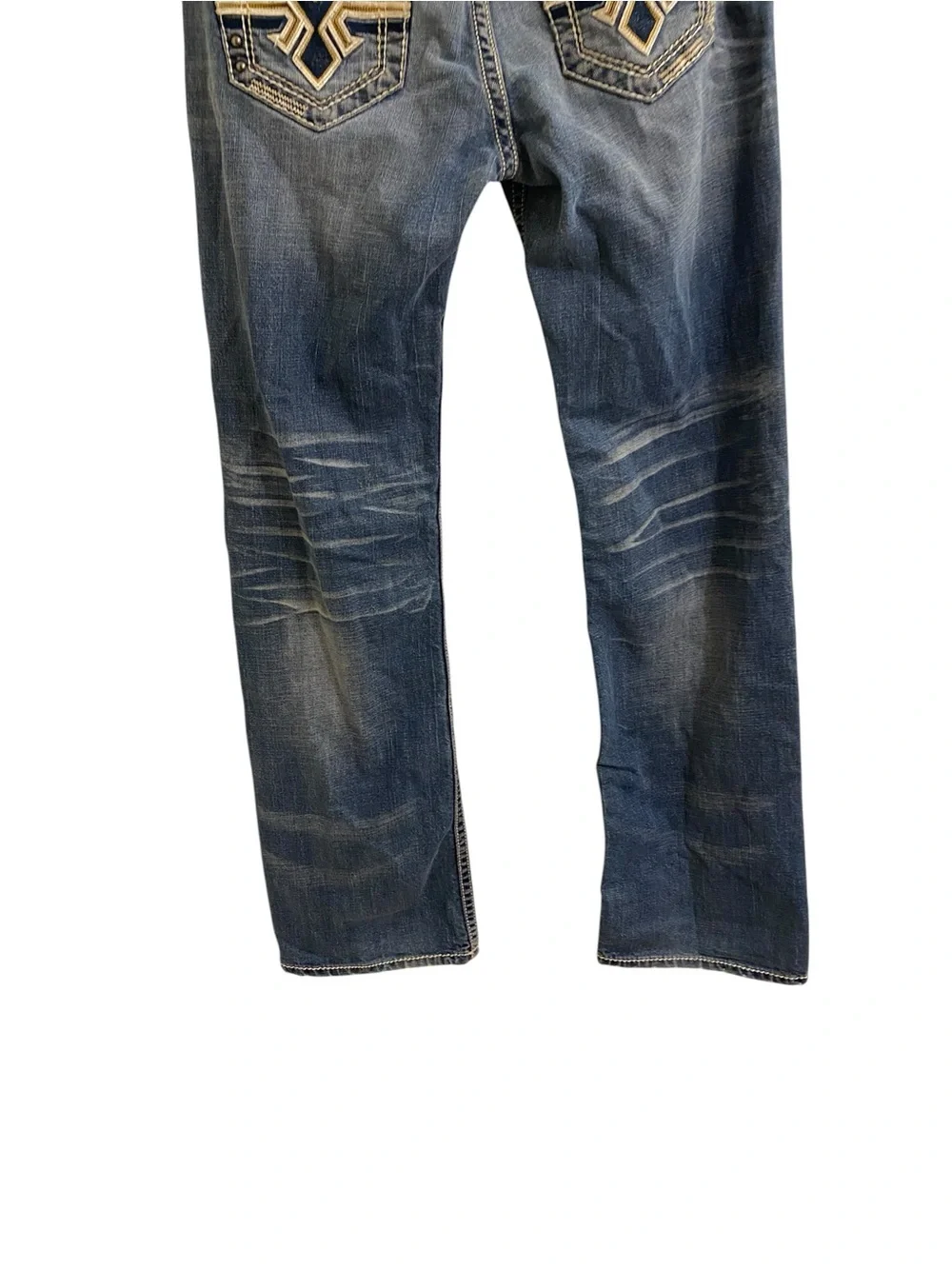 AFFLICTION COOPER JEANS MENS SIZE 30 90’s THICK STITCHING WHISKERED GRUNGE Y2K